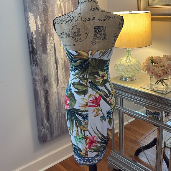 CACHE Tropical sexy club cruise strapless summer dress blue white floral XS 0 2 - Picture 5 of 8